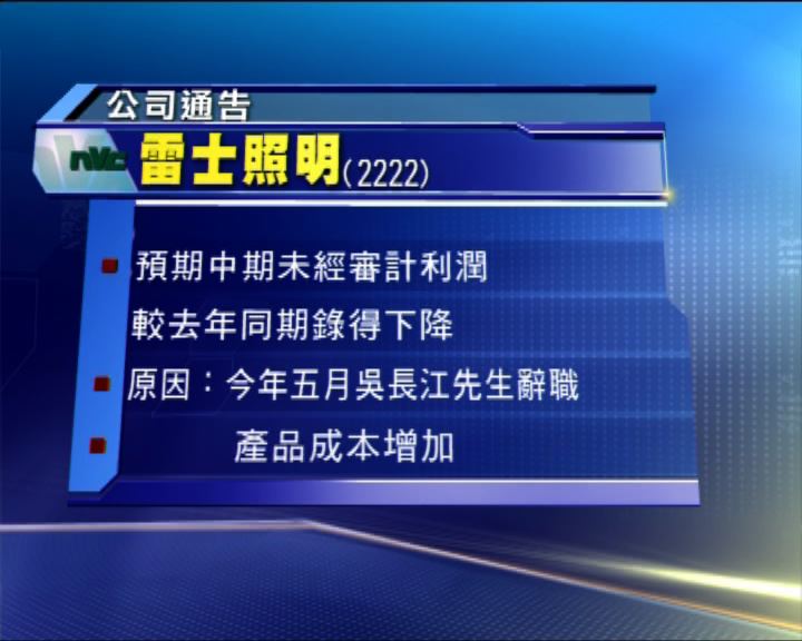
雷士照明發盈警