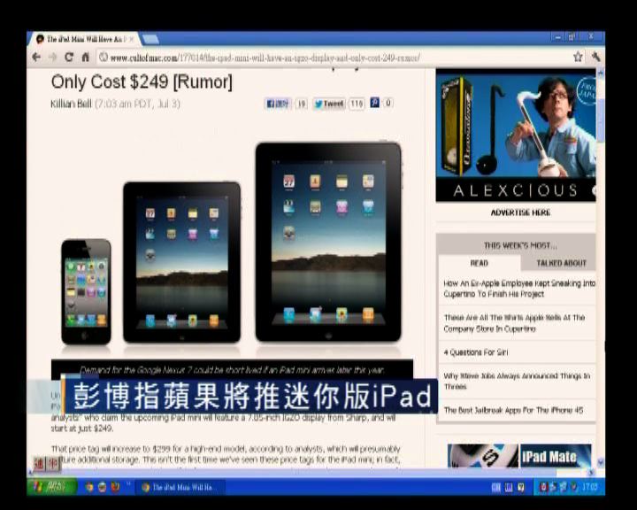 
彭博：蘋果將推迷你版iPad