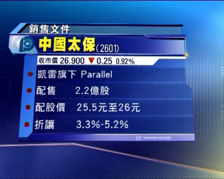 
中國太保被凱雷減持套逾57億元