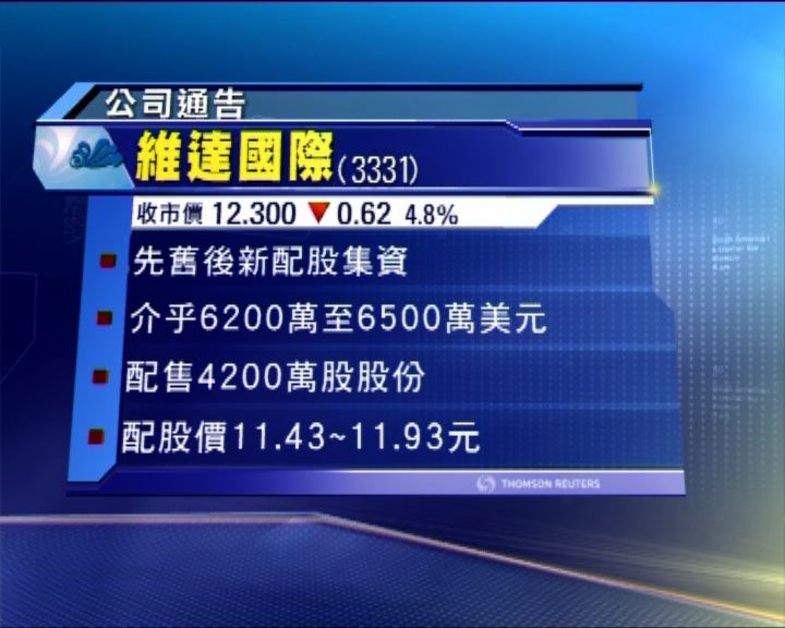 
維達國際配股集資6500萬美元