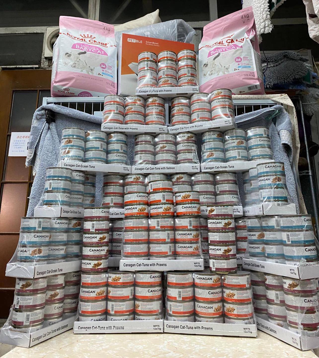 Dee哥粉絲為浪貓準備的「罐罐金字塔」（圖片來源：Facebook@香港群貓會）