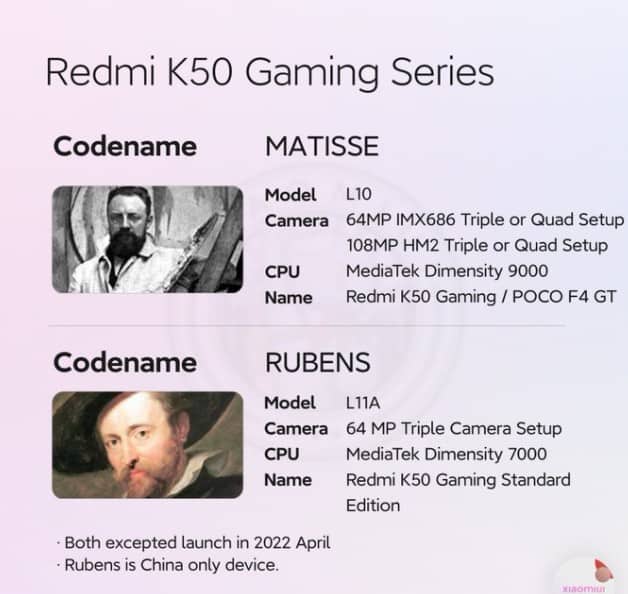 Redmi K50 遊戲增強版曝光：將搭載天璣 9000/7000 處理器