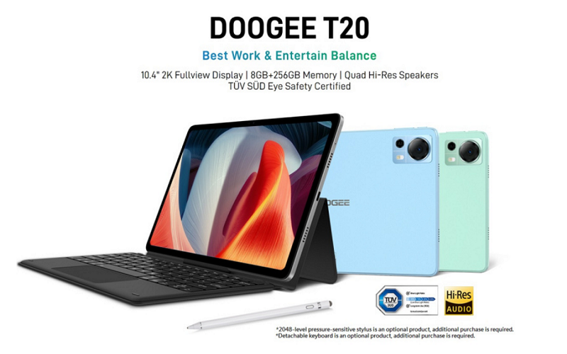  2K屏、LTE及送觸控筆、機套，DOOGEE T20 平板開價$1,699!