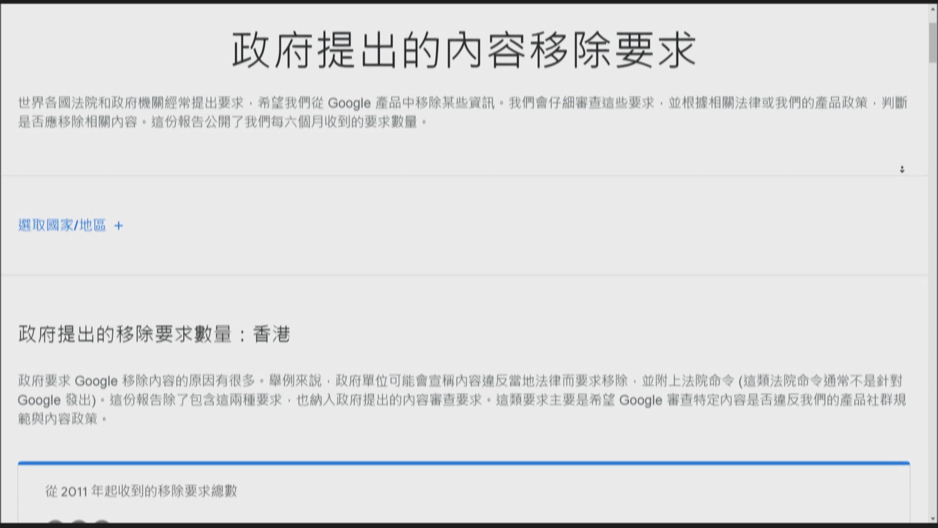 港府上半年72次要求Google移除內容 有紀錄以來最多