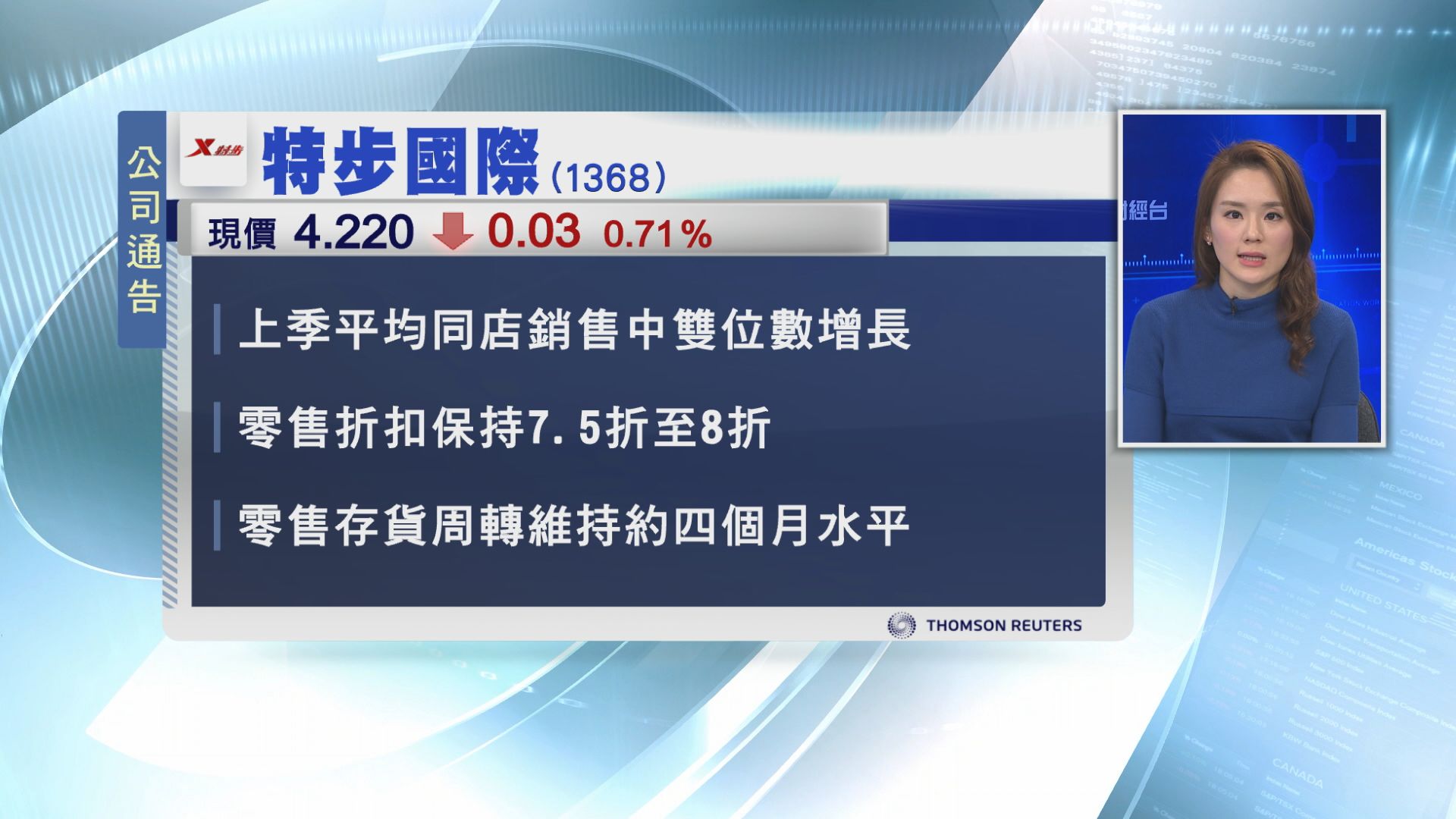 【上季數據】特步平均同店銷售維持中雙位數增長