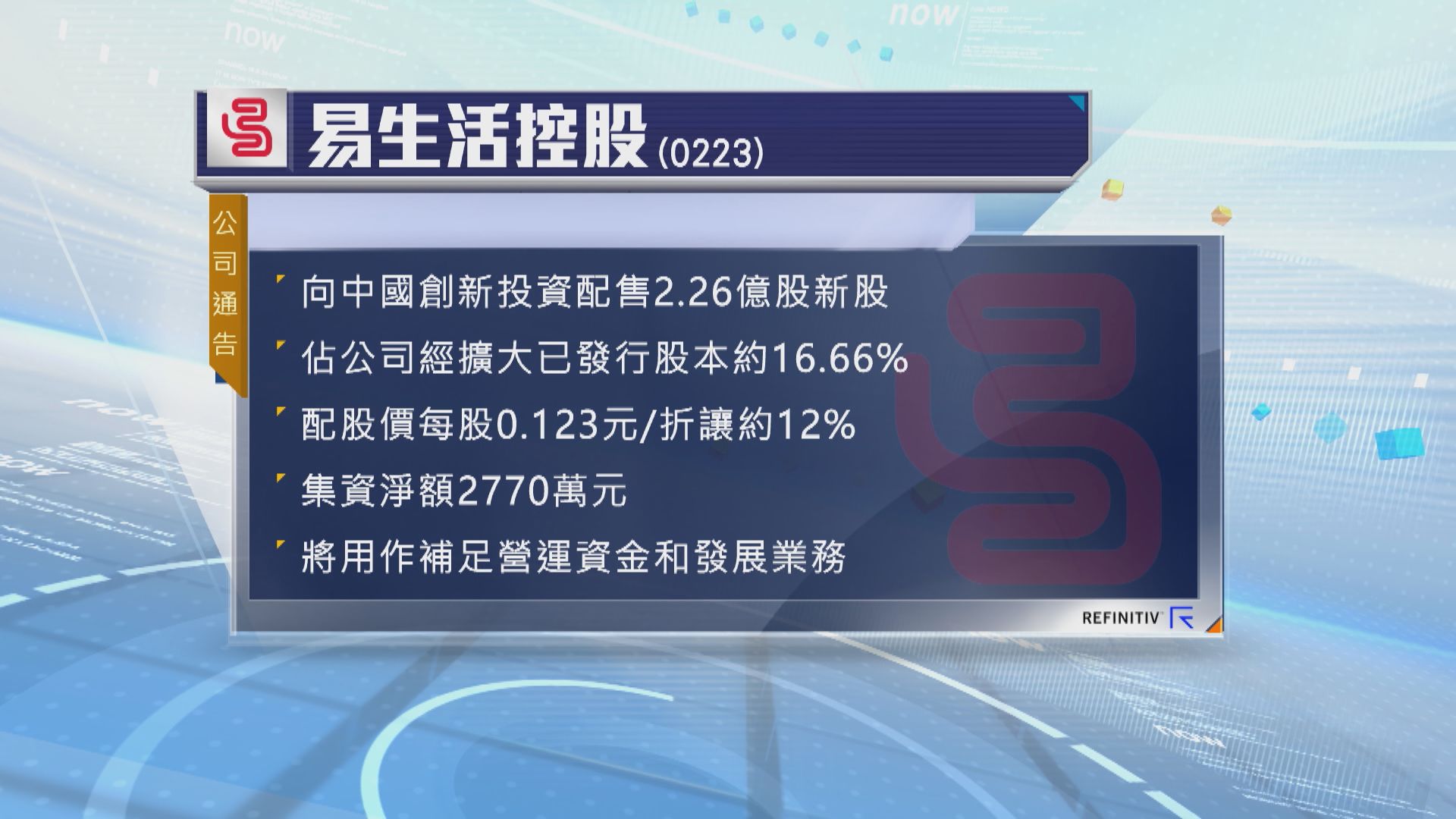 中國創新投資認購易生活逾16%股權