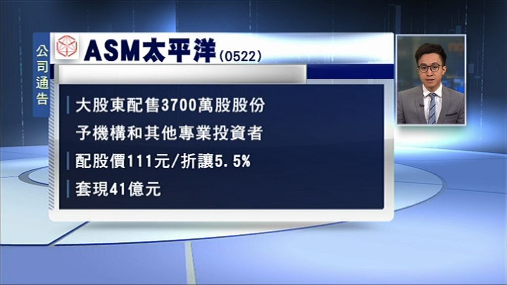 【套現41億】ASM大股東折讓5%減持