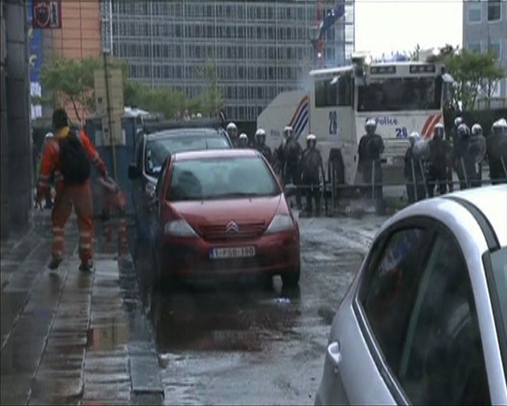 
歐洲工會比利時抗議釀警民衝突
