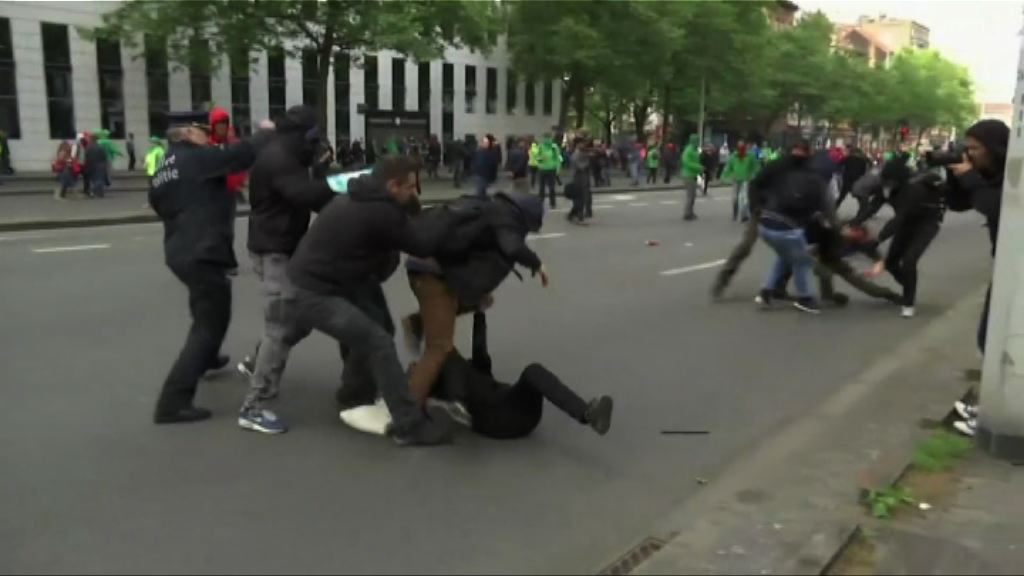 比利時反緊縮遊行爆發警民衝突