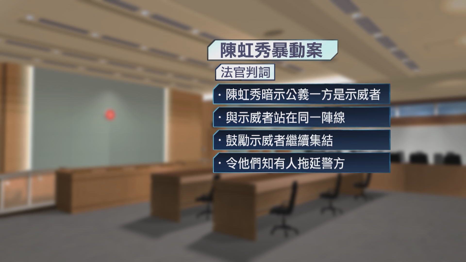 陳虹秀暴動罪成　官：向警喊話壯示威者對抗決心