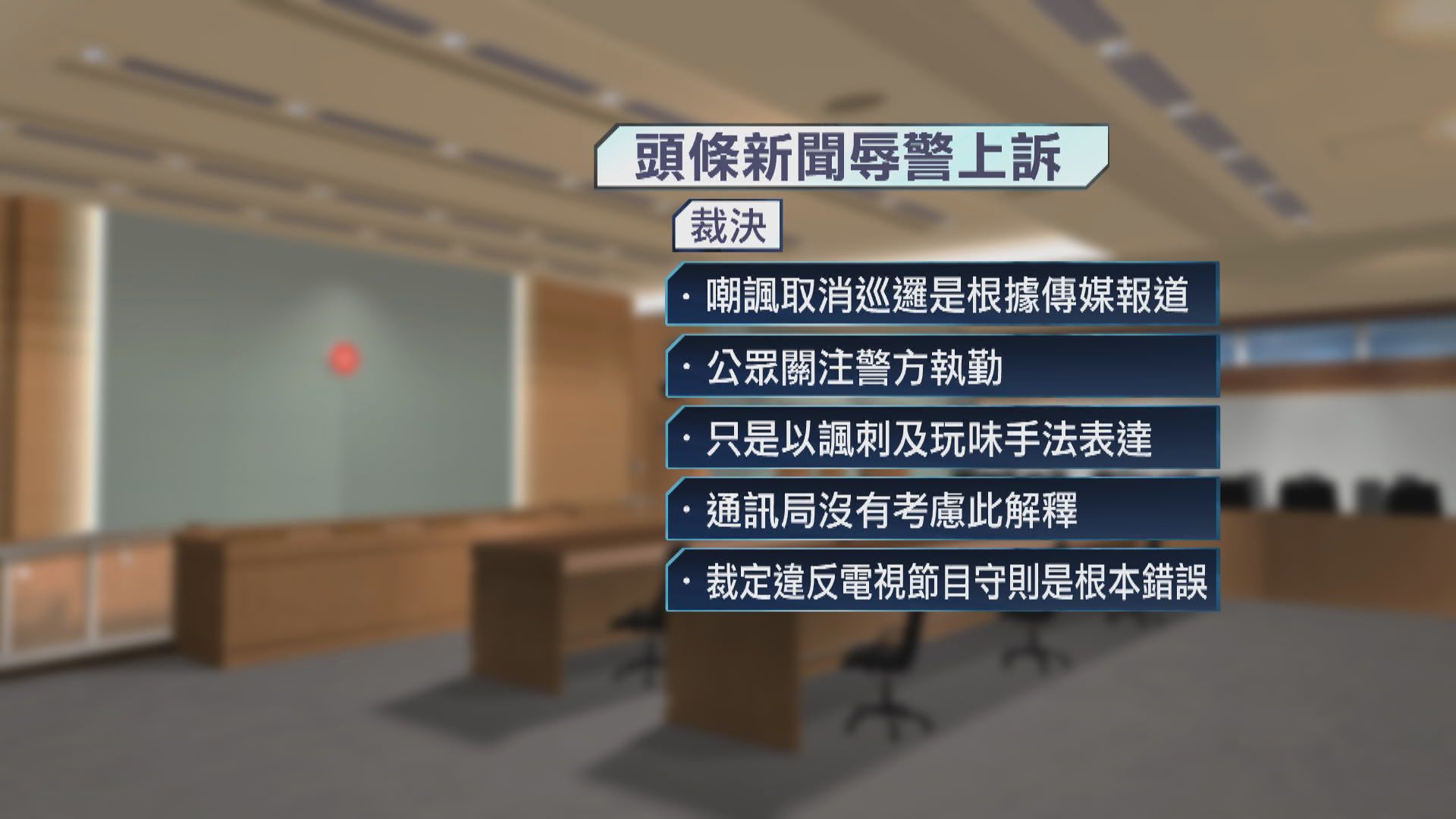 上訴庭裁定頭條新聞不涉辱警　下令通訊局撤回對港台警告