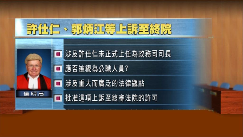 許仕仁案　四被告部分控罪獲准上訴至終院