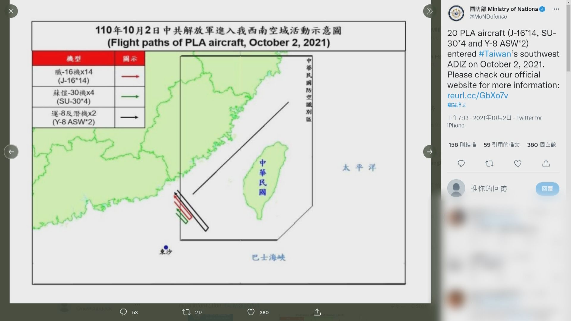 台灣指大陸周六派39架次軍機闖西南空域