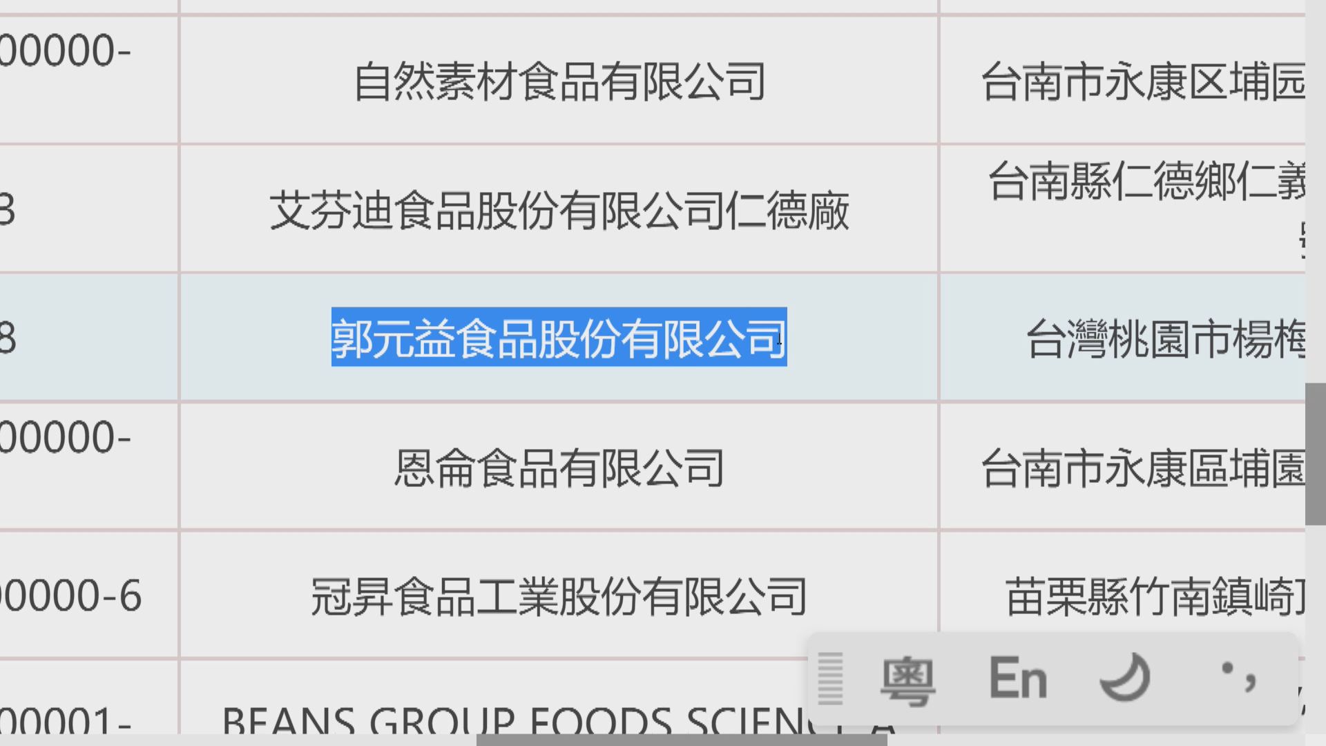 國家海關總署暫停台灣多間食品廠產品進口