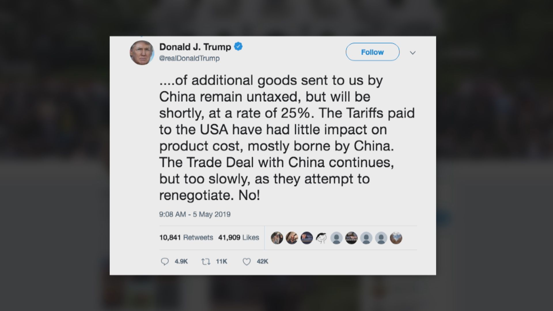 美國周五起對二千億美元中國貨品加徵關稅