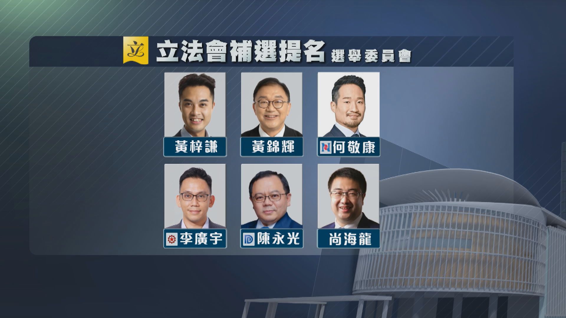 立法會選委會界別補選　六名候選人全部提名有效