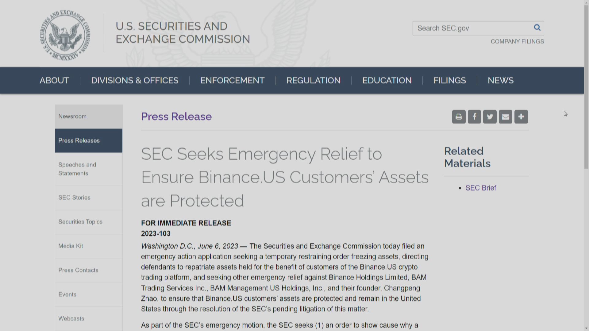 【幣圈風暴】美SEC要求凍結幣安美國資產