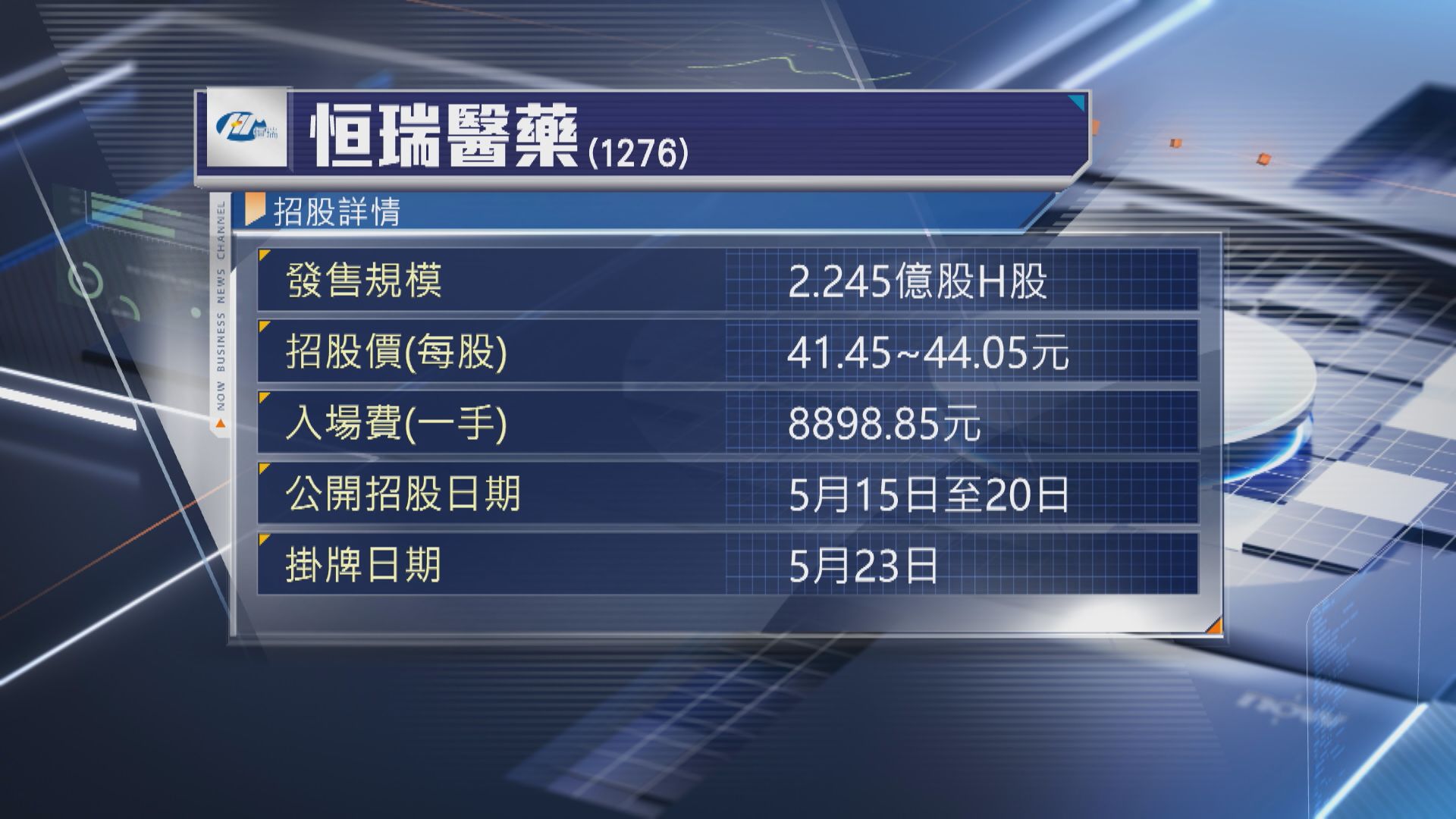 【下周二截飛】恒瑞醫藥今起招股 入場費8899元