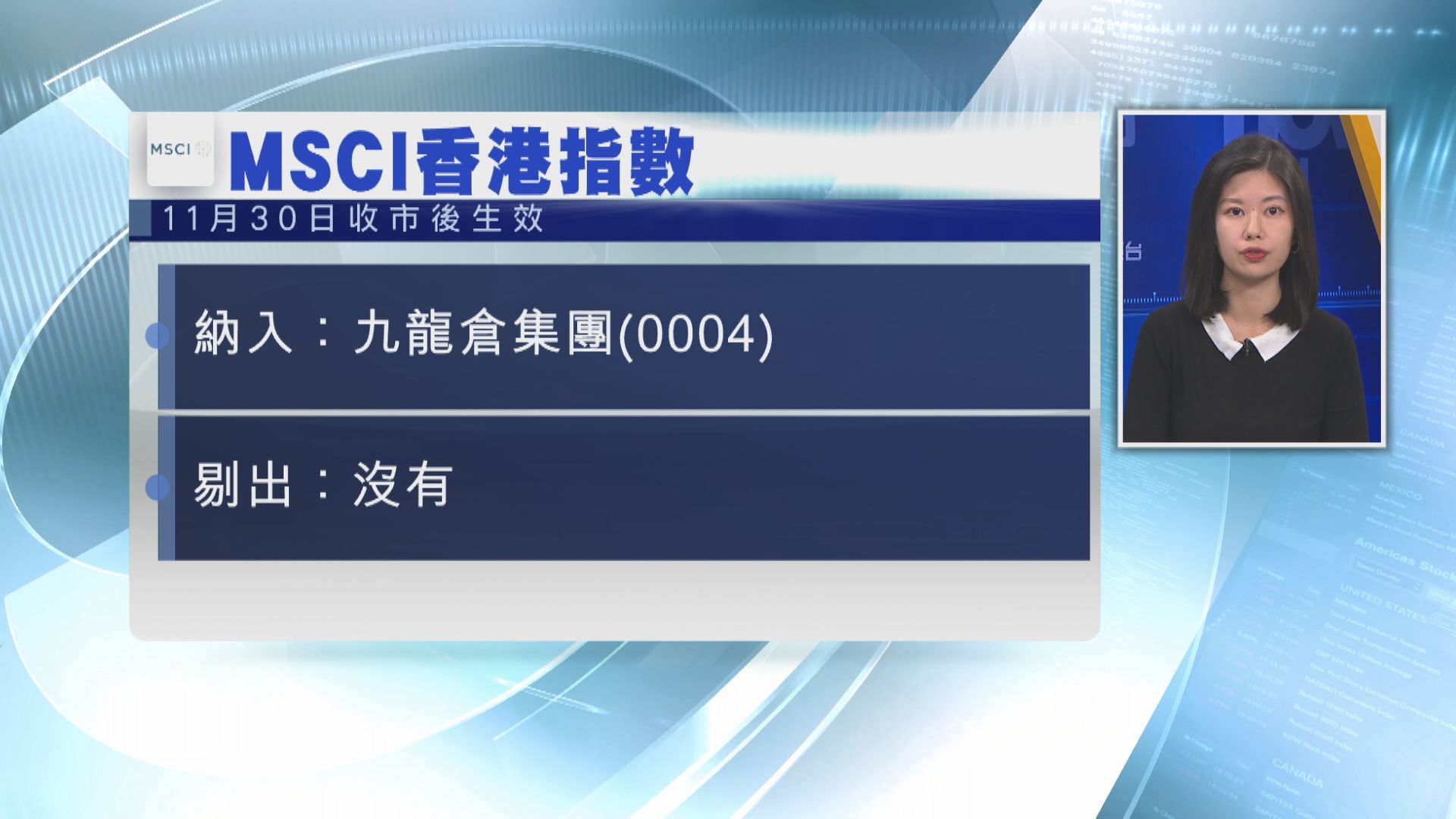 【季檢出爐】MSCI香港指數納入九倉 中國指數納入19隻股份
