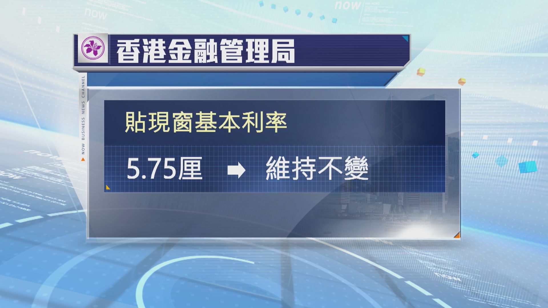 金管局維持貼現窗基本利率5.75厘不變