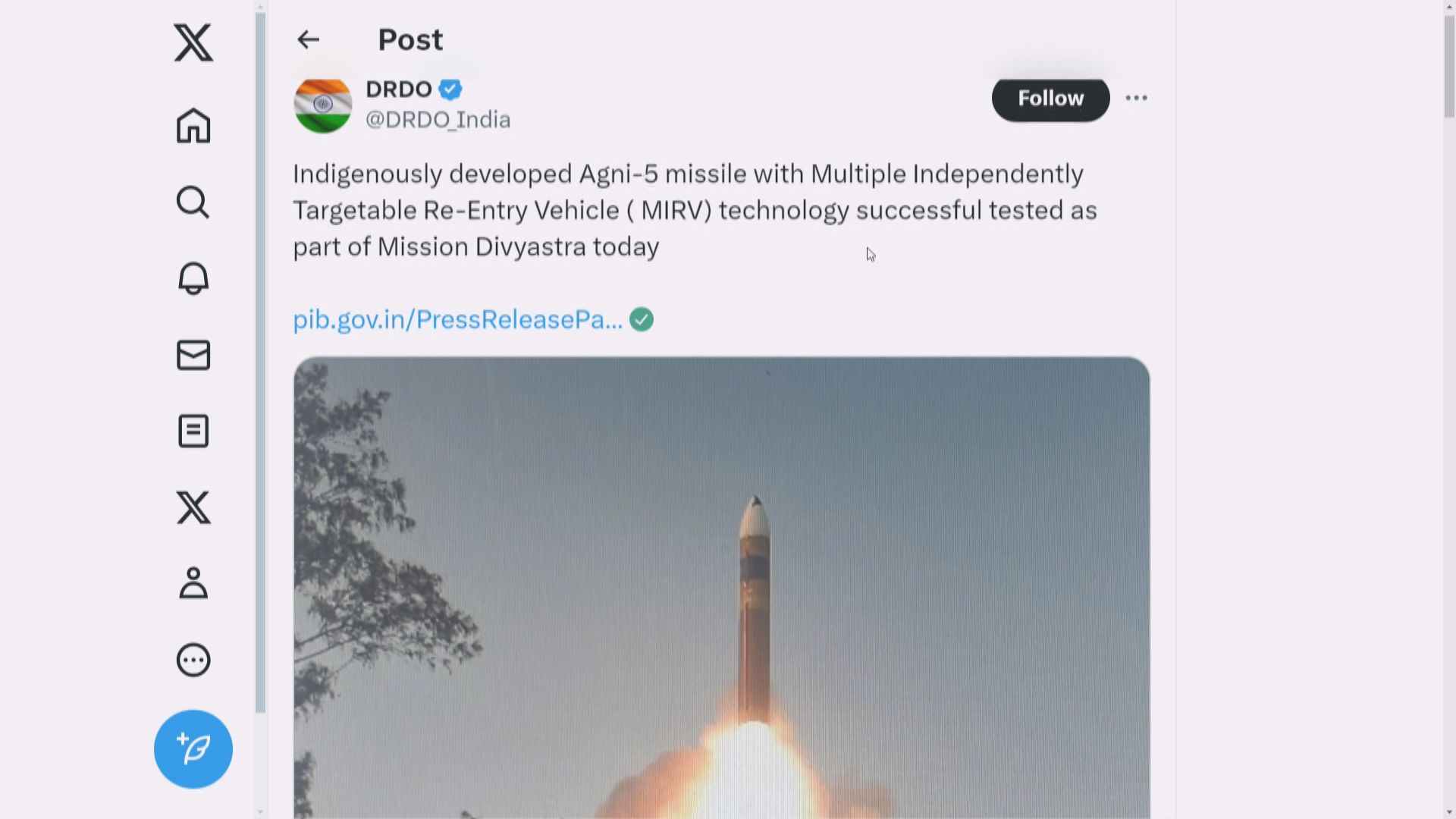 印度稱首次成功測試彈道導彈分導式多彈頭技術