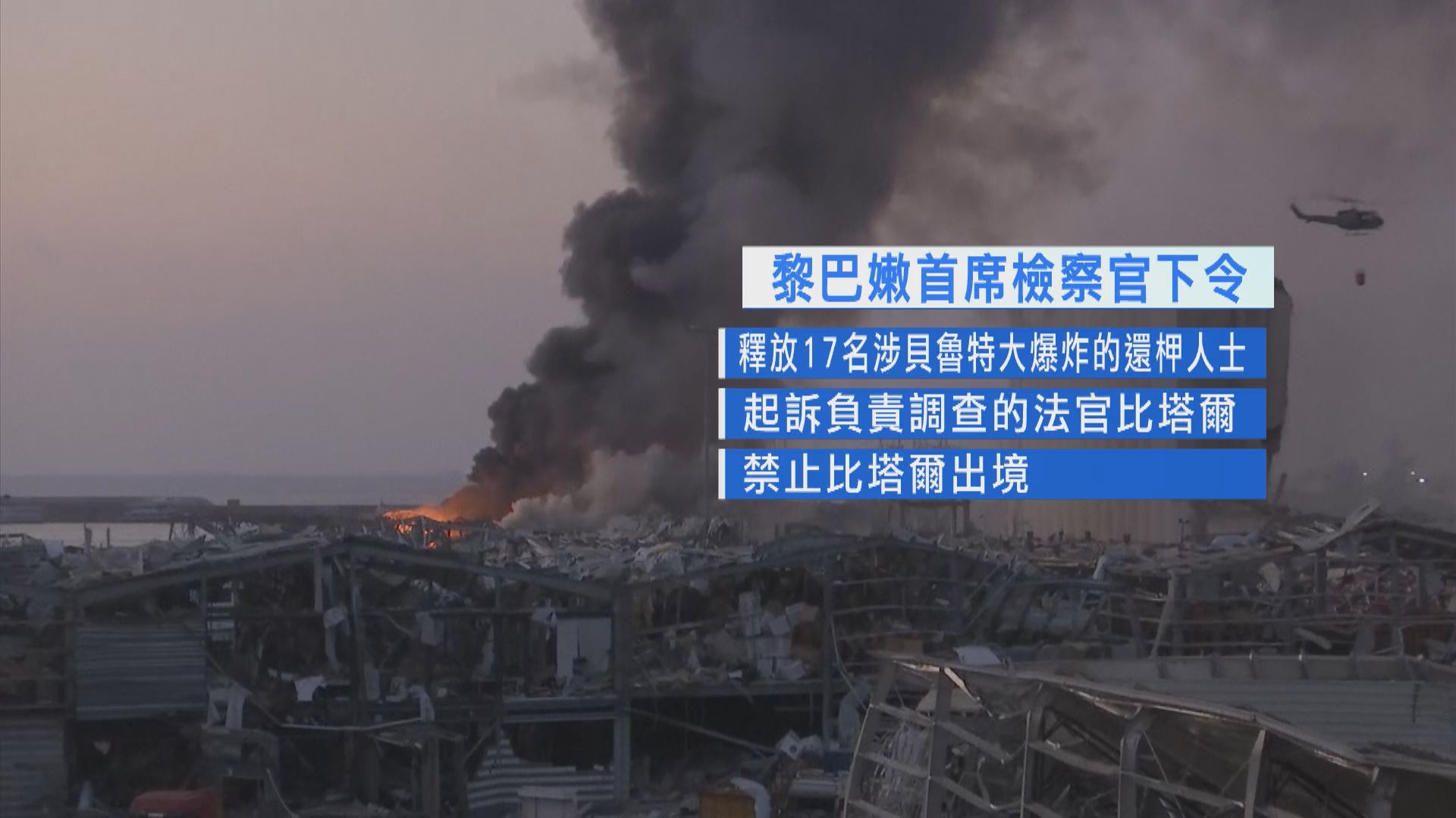 黎巴嫩首席檢察官下令釋放貝魯特大爆炸還柙涉案者