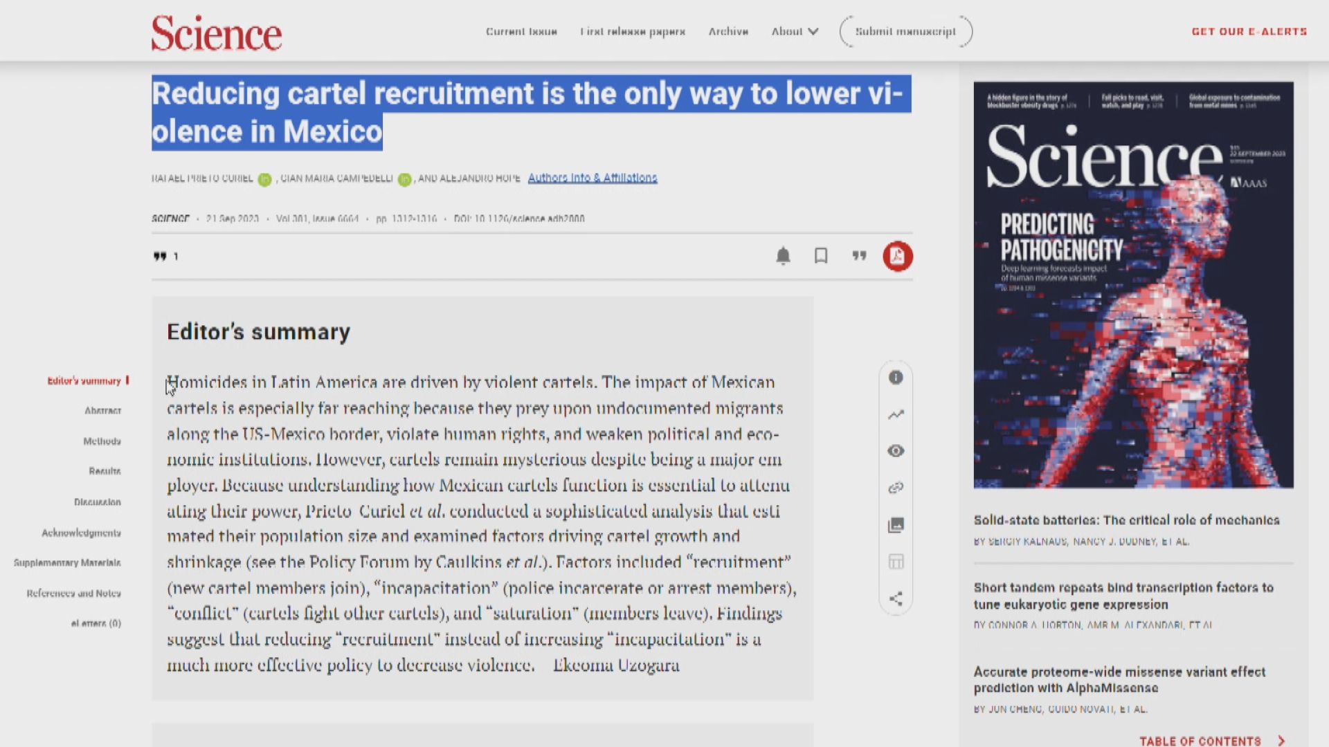 《科學》刊登研究 指墨西哥犯罪集團為當地第五大「僱主」