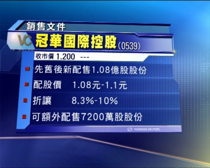 
冠華先舊後新配股 抽水最多近2億