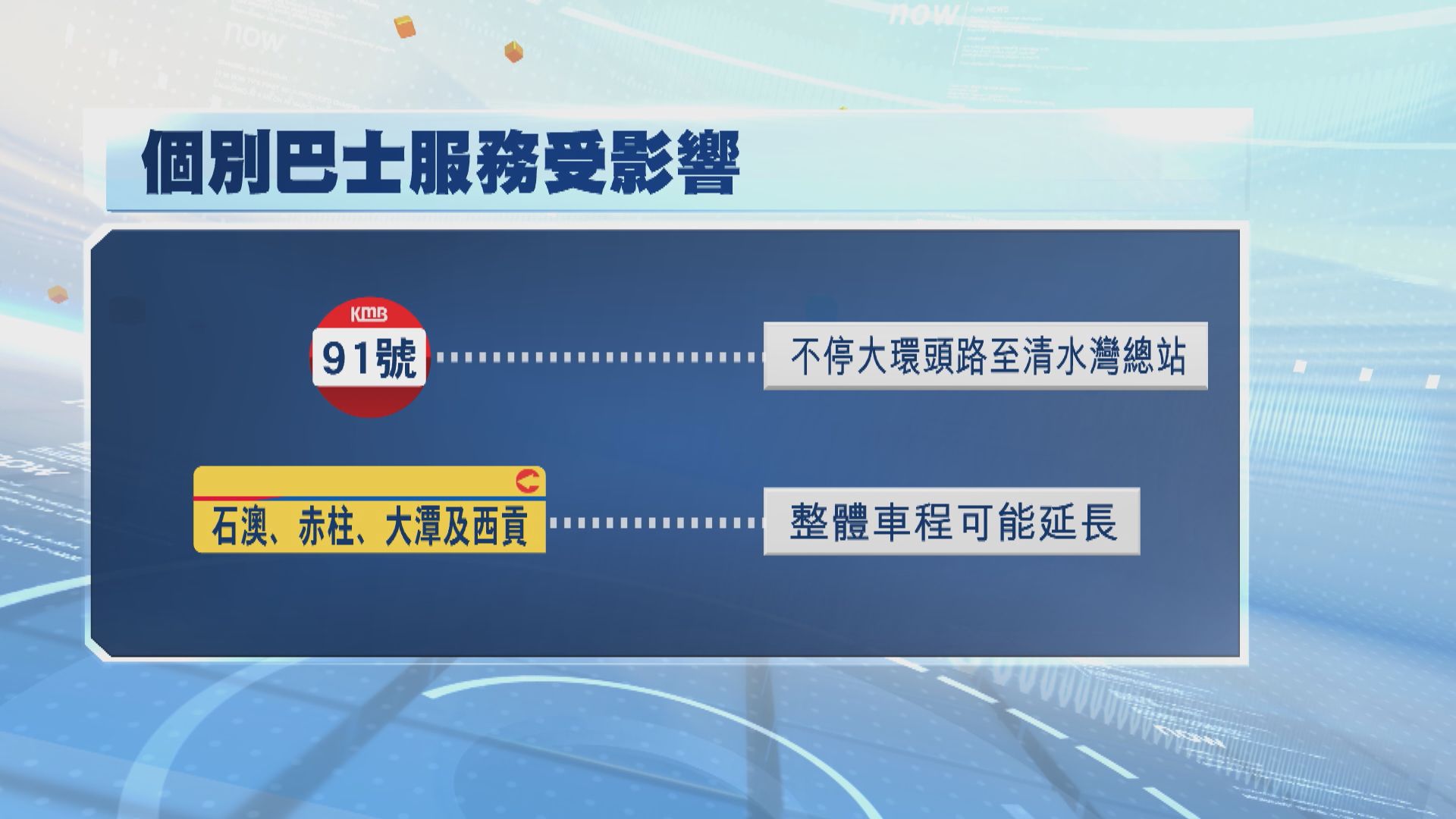 暴雨｜九巴91號線臨時以大坳門為總站　不停大環頭路至清水灣總站