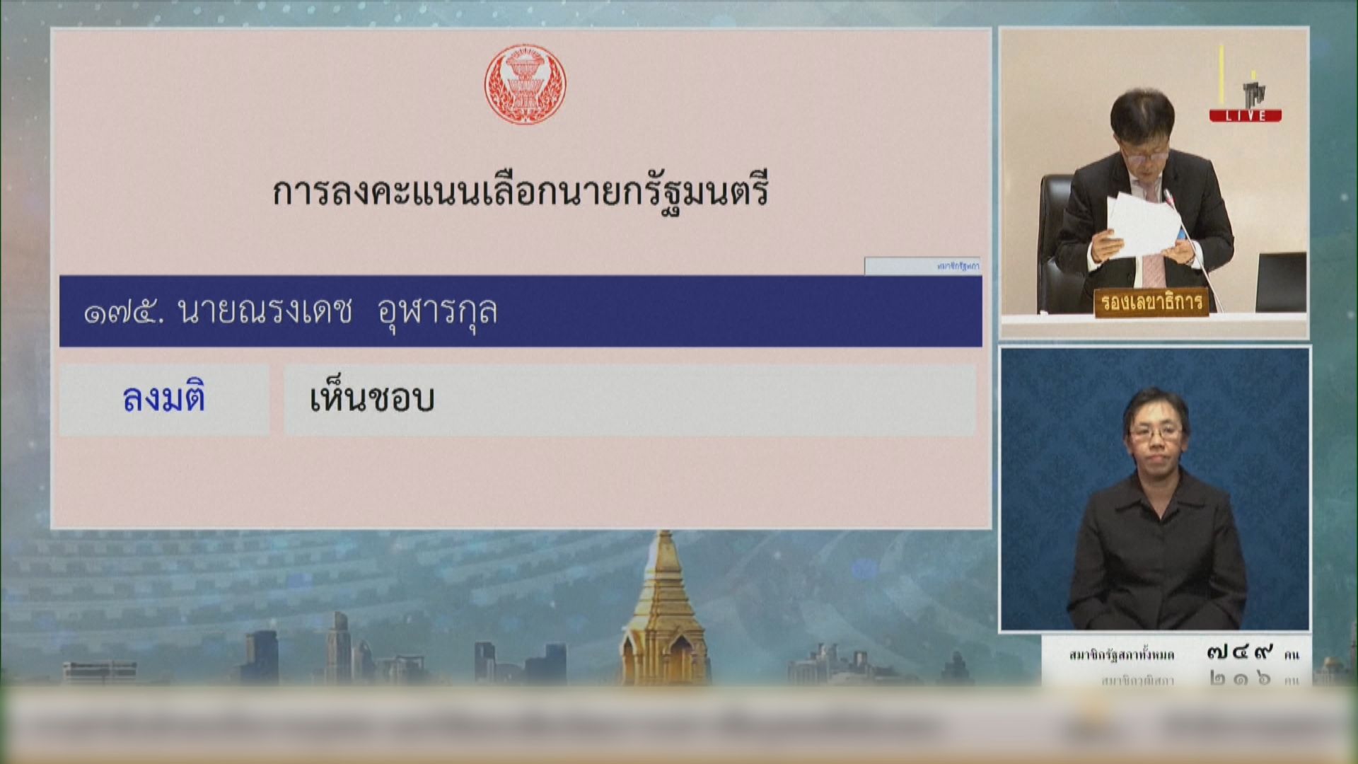 泰國國會總理選舉 皮塔未能當選