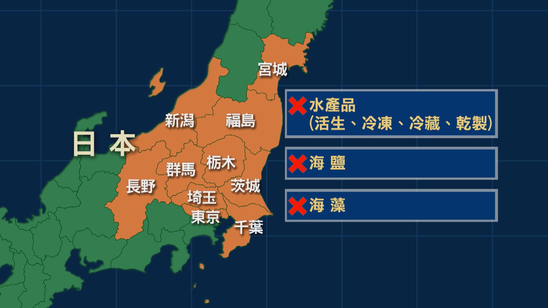 港府周四起禁止日本10都縣水產品進口