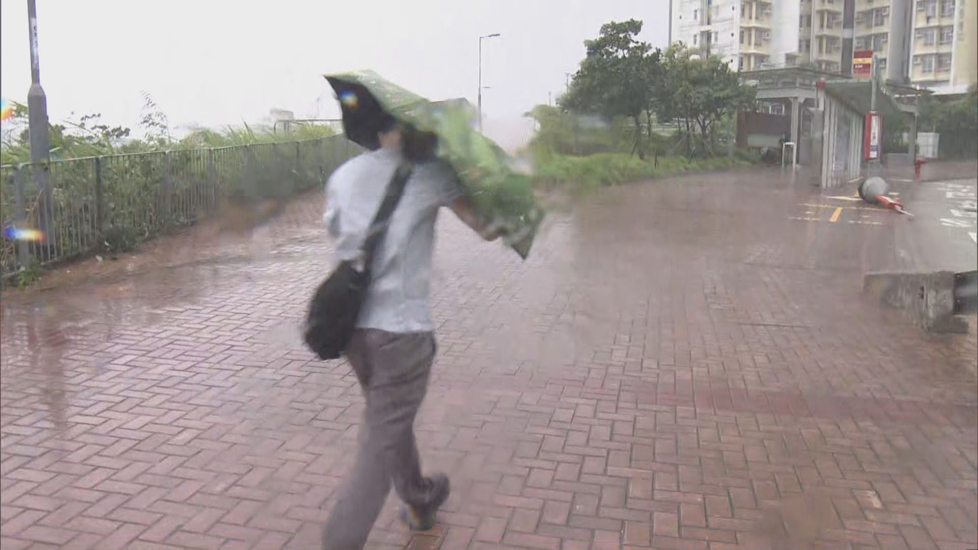 八號信號下雨勢增強　居民冒風雨步行回家