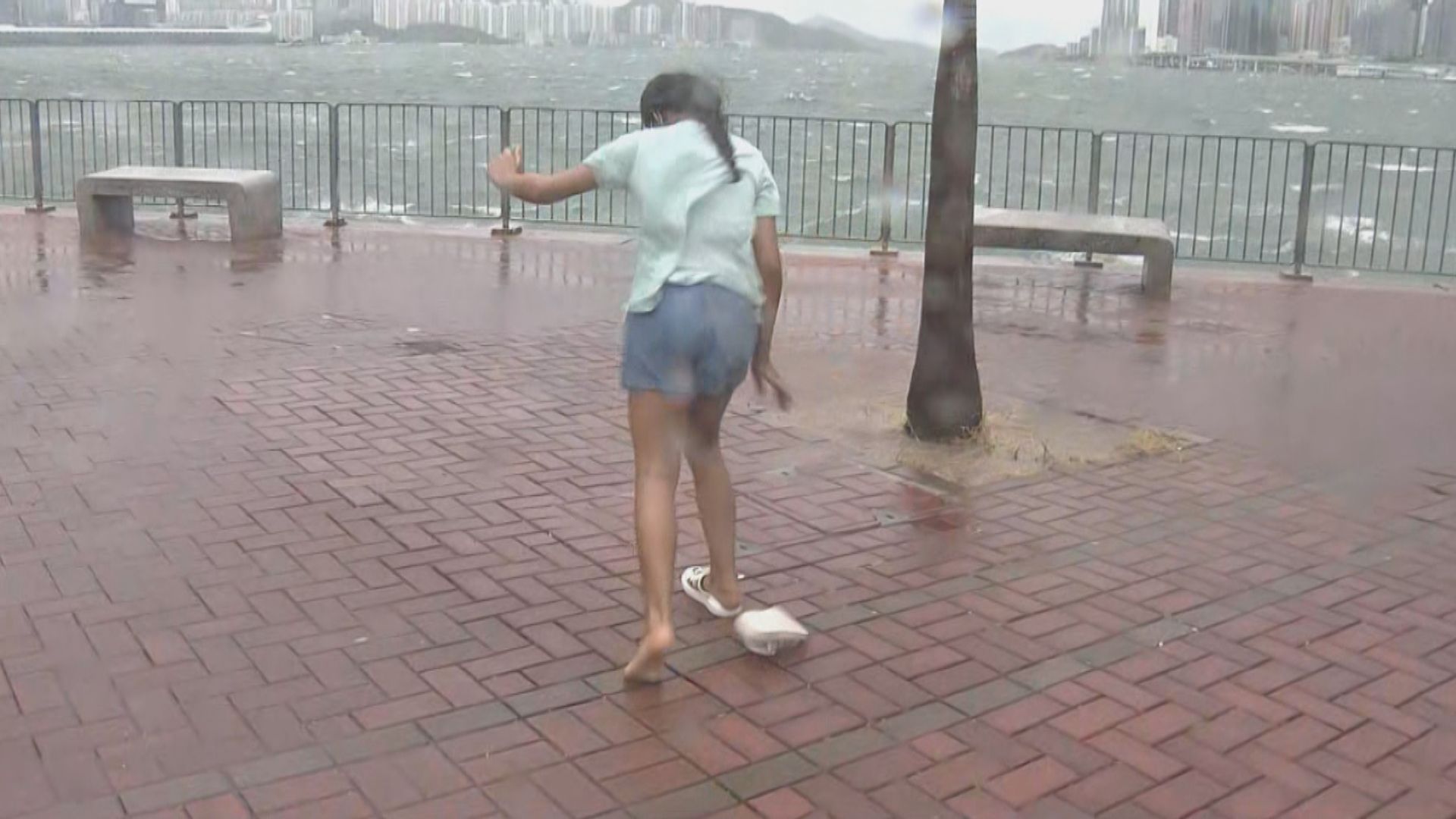颱風暹芭襲港　有市民到海旁「追風」感受威力