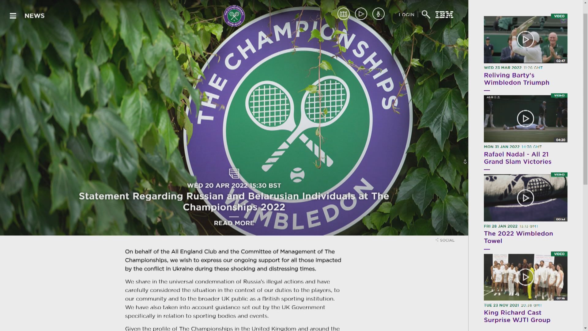 溫布頓網球賽會宣布禁止俄羅斯和白俄羅斯球員參賽