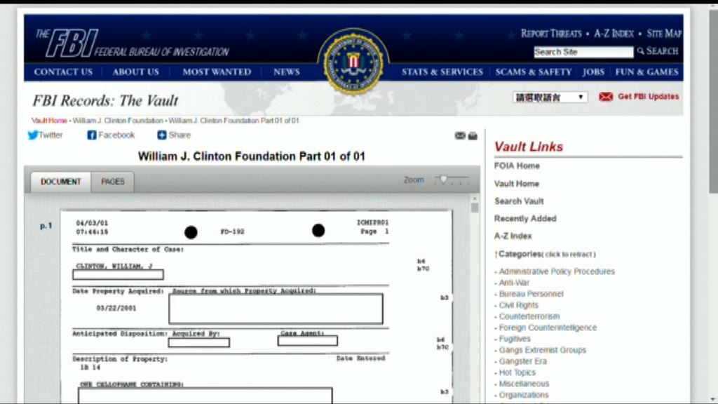 FBI公開克林頓特赦案文件