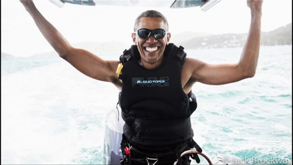 奧巴馬卸任後嘗試風箏滑浪