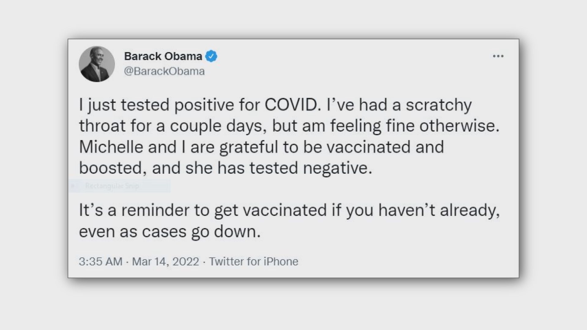 美國前總統奧巴馬感染新冠病毒